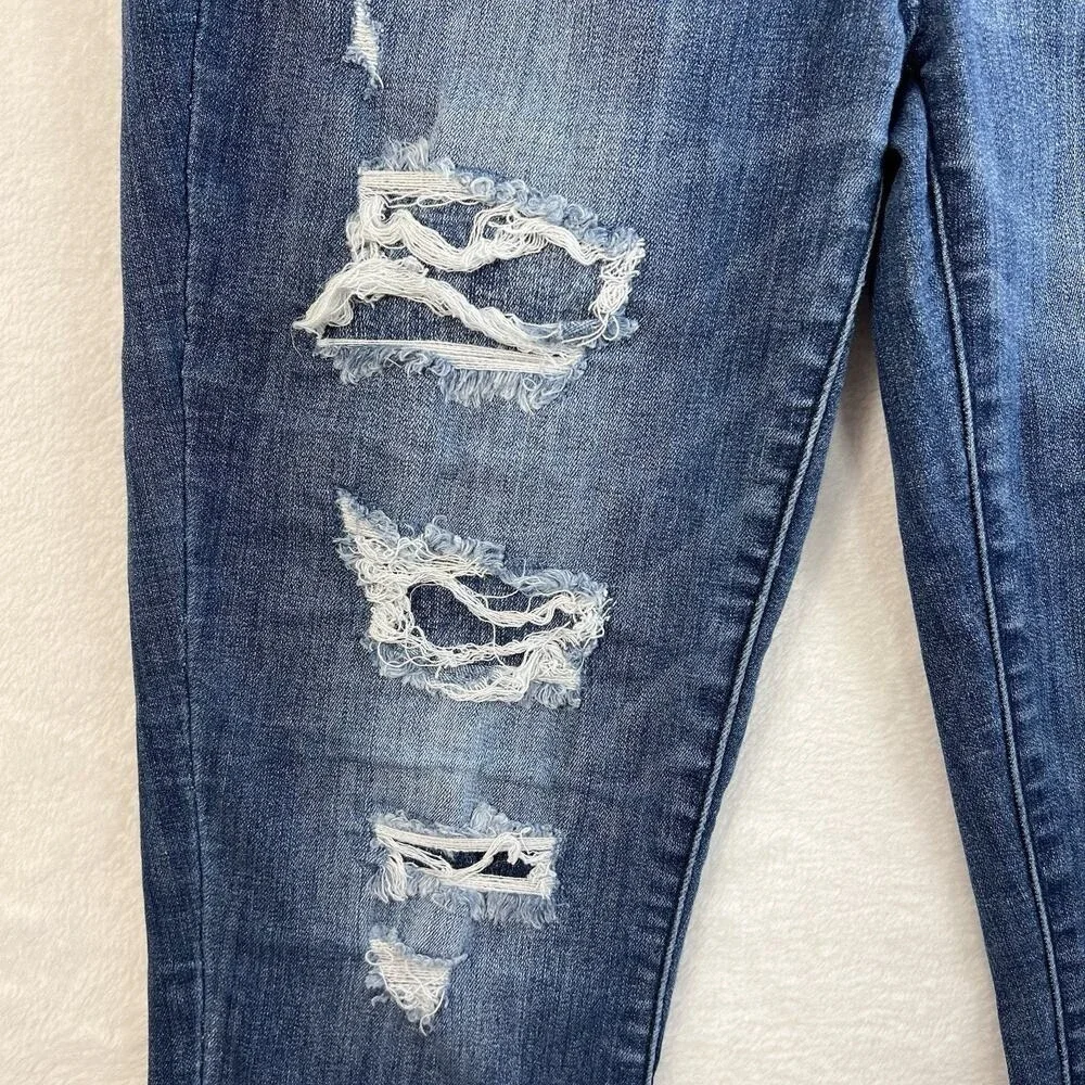 Judy Blue 7‎ / 28 Skinny Fit Capri Jeans Mid Rise Distressed Stretch Denim Blue